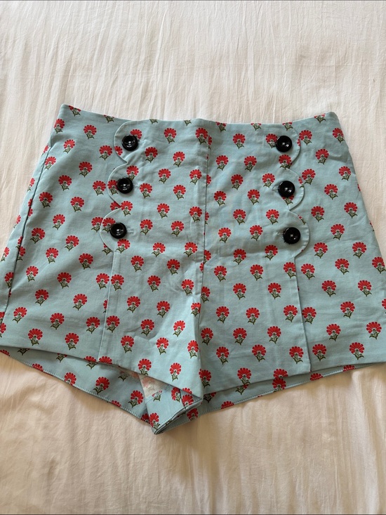 Maeve Pants - Maeve High-Waist Floral Print Women’s Shorts in Light Blue